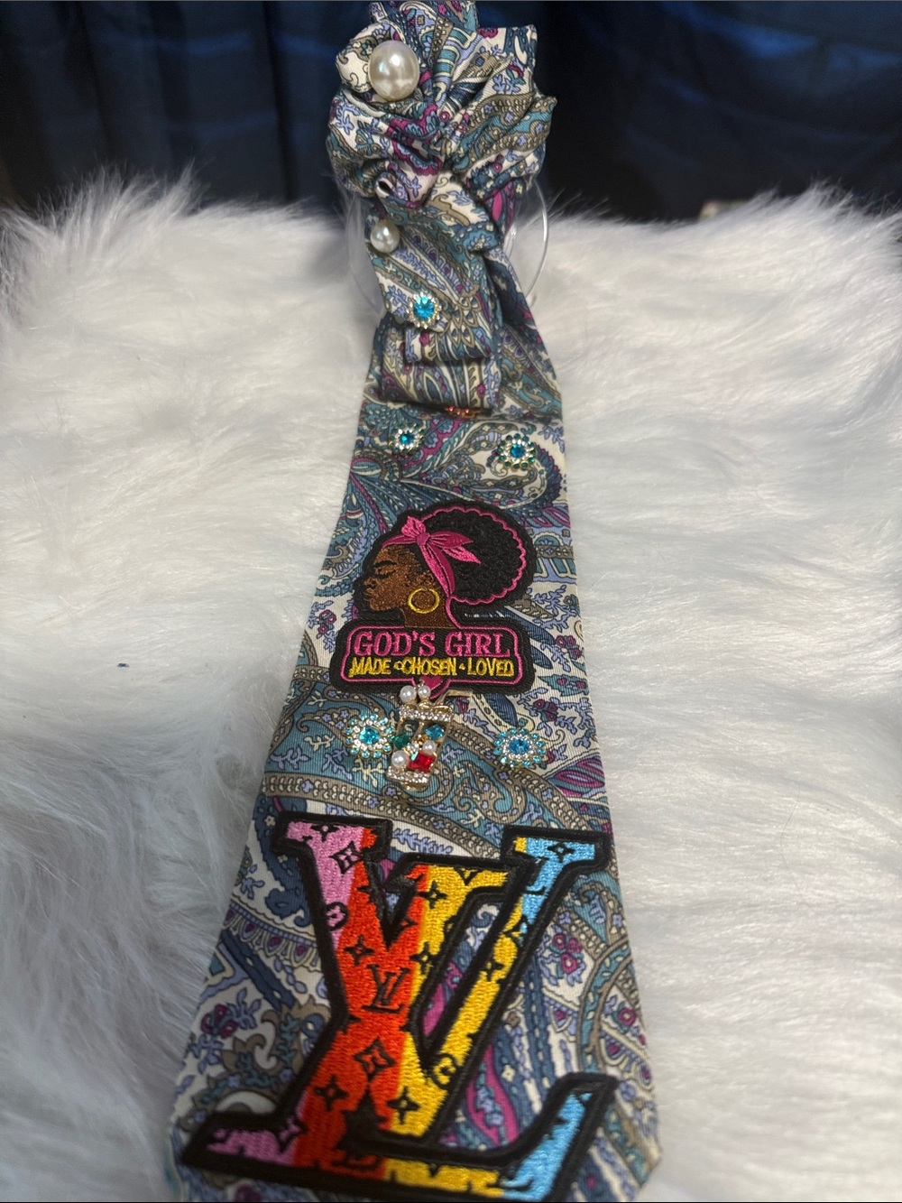 Multicolor Paisley Junk Tie Statement Tie with Embroidered Patch